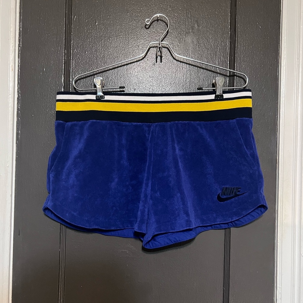 Nike Blue Velour Shorts with Striped Elastic Waistband